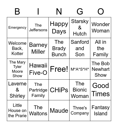 1970's TV Theme Songs (30+ LifeGroup) Bingo Card