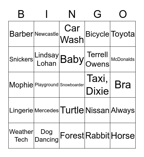 SUPERBOWL XLIX COMMERCIAL BINGO Card