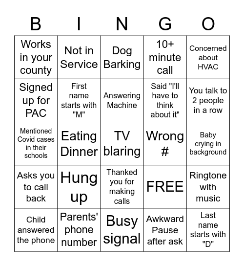 PAC Drive Bingo Card