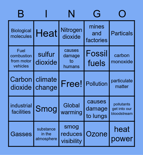 Air Pollution Bingo Card