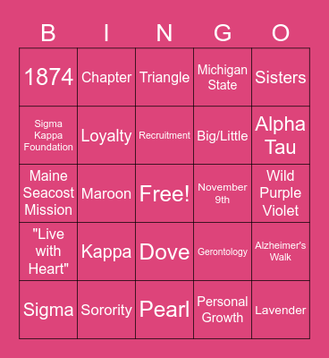 Sigma Kappa Bingo Card