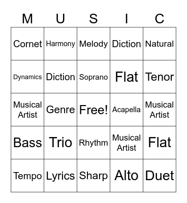 MUSIC VOCABULARY Bingo Card