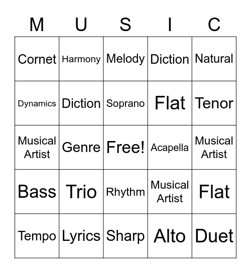 MUSIC VOCABULARY Bingo Card