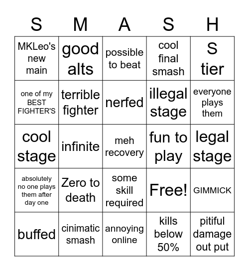 Mythra/Pyra bingo card Bingo Card