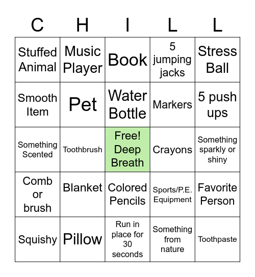 Hillcrest SEL night Bingo Card