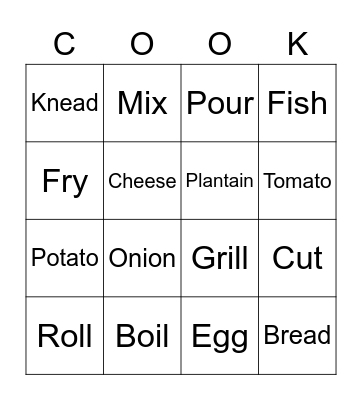 Cooking Vocab Bingo Card