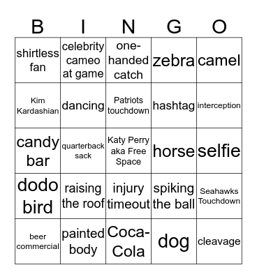 Reggie & Maggie's XLIX Superbowl Bingo Card