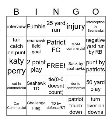 SUPER BOWL BINGO Card