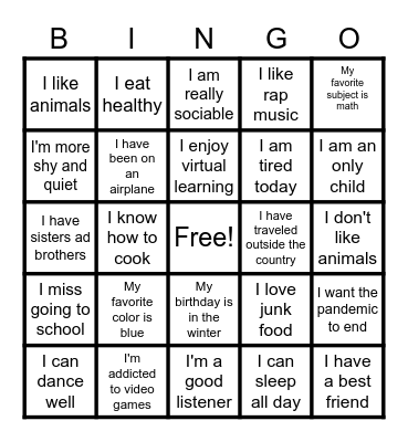 Getting to Know You Bingo Card