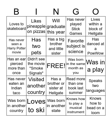 Getting to Know You Bingo Card