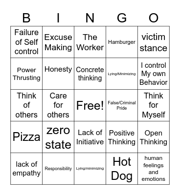 Thinking Errors Bingo Card