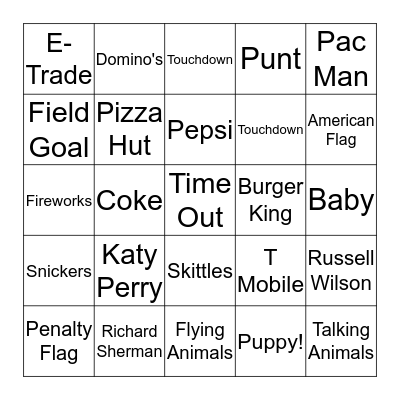 Super Bowl Bingo Card