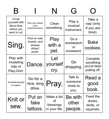 Coping Skills Bingo Card