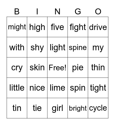 I Bingo Card