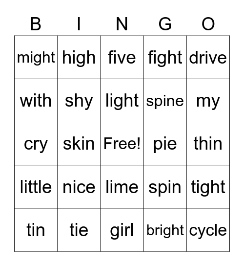 I Bingo Card