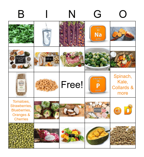 Nutrition Bingo Card