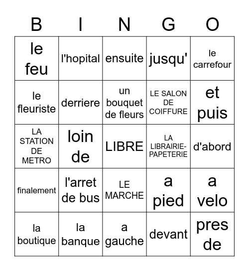 9-1 VOCABULAIRE Bingo Card