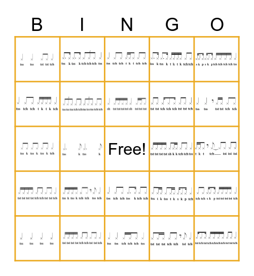 Rhythm Bingo Card