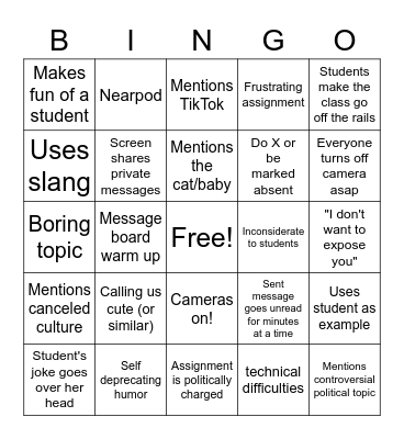 Ms Mansfield's English Class Bingo Card