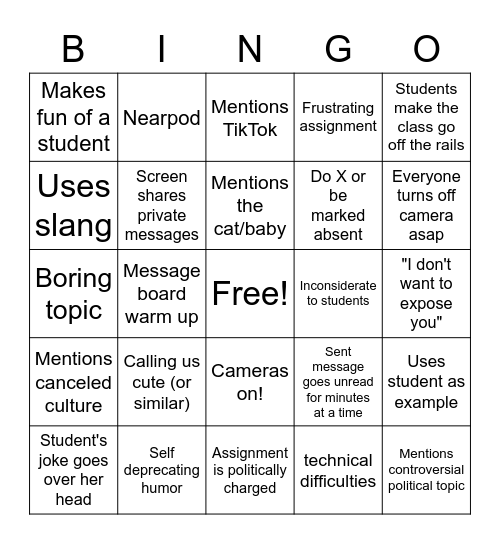 boring class bingo
