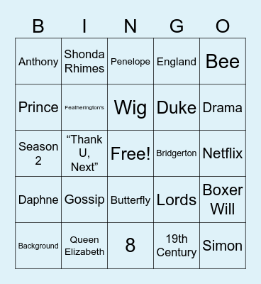 Mercedez Bridgerton Style Bingo Card