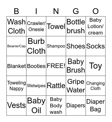 Nicole's Baby Shower Bingo Card