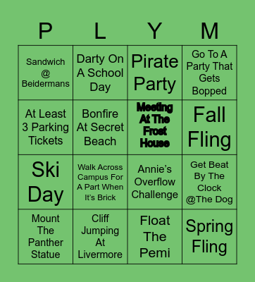 Plym Vegas Bucket List Bingo Card