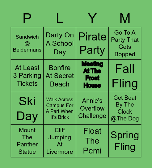 Plym Vegas Bucket List Bingo Card