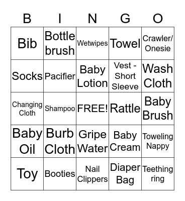Nicole's Baby Shower Bingo Card