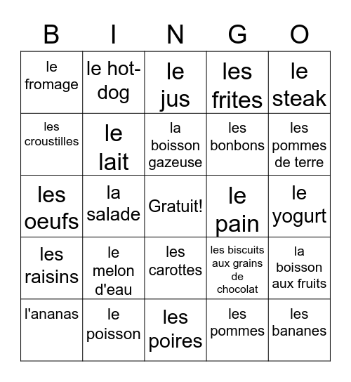 Les aliments du buffet Bingo Card