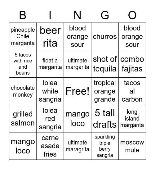 cafe sabor bingo Card