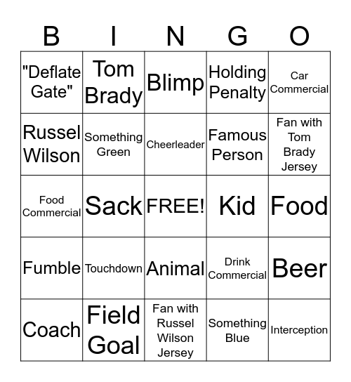 Fincham Super Bowl Blast Bingo Card