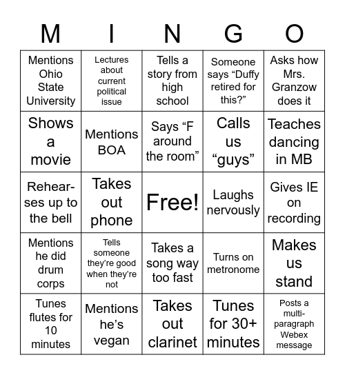Mattson Bingo Card