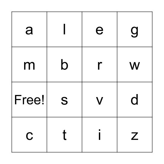Alphabet Bingo Card