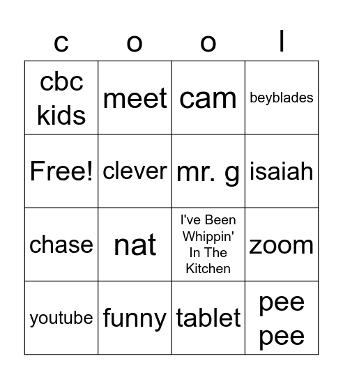 cool kid bingo Card