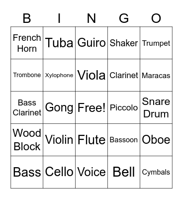 Instrument Bingo Card