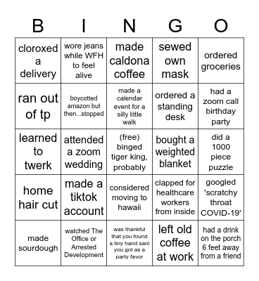 Quarantine Throwback Bingo Card