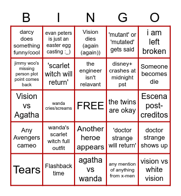 WANDAVISION FINALE Bingo Card