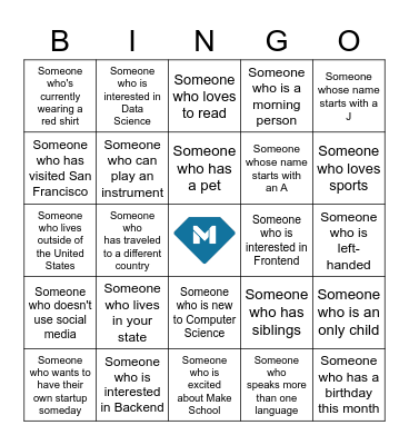 Open House BINGO Card