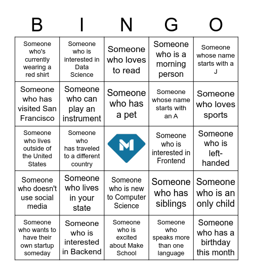 Open House BINGO Card