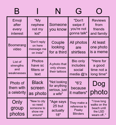 Tindo Bingo Card