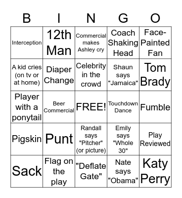 SuperBowl 2015! Bingo Card