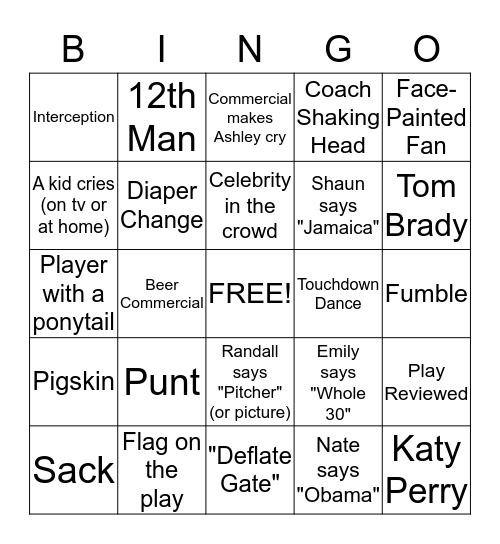 SuperBowl 2015! Bingo Card