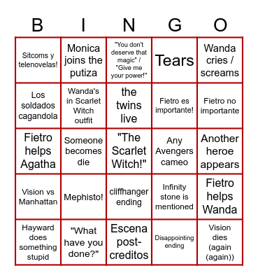 WANDAVISION FINALE Bingo Card