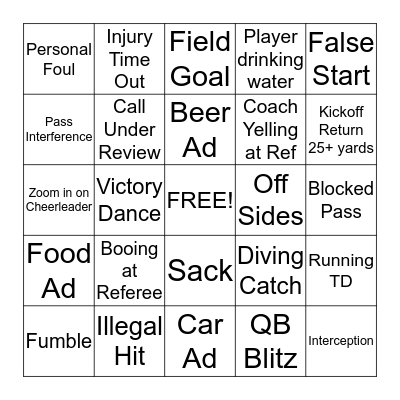 Superbowl Bingo Card