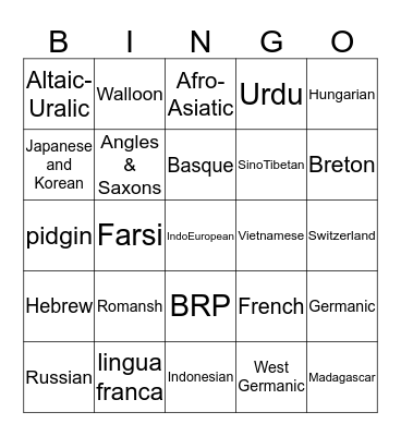 Language Bingo Card