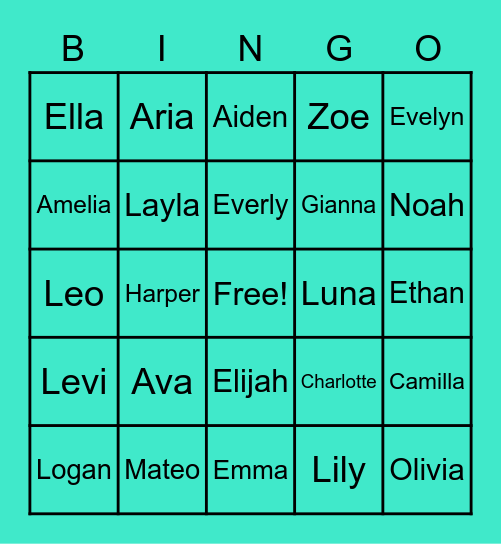 Most popular names in 2020 Bingo Card