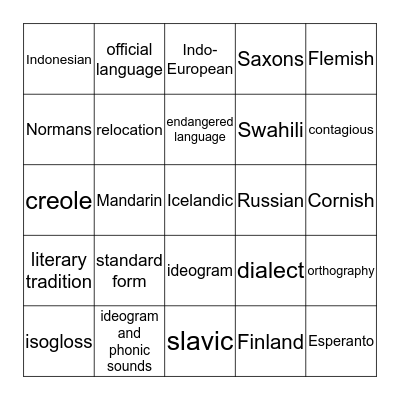 Language Bingo Card