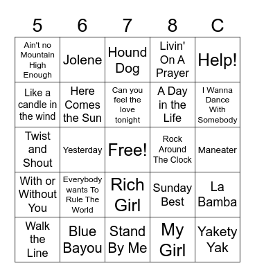Song Mix .. 3/21 Bingo Card