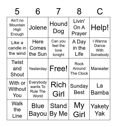 Song Mix .. 3/21 Bingo Card